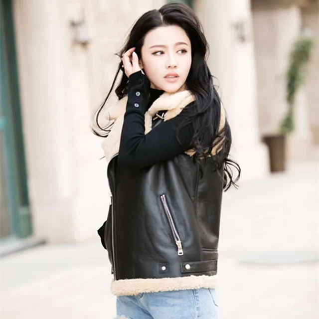 New popular design genuine fur ladies leather waistcoat short style sheepskin women vest