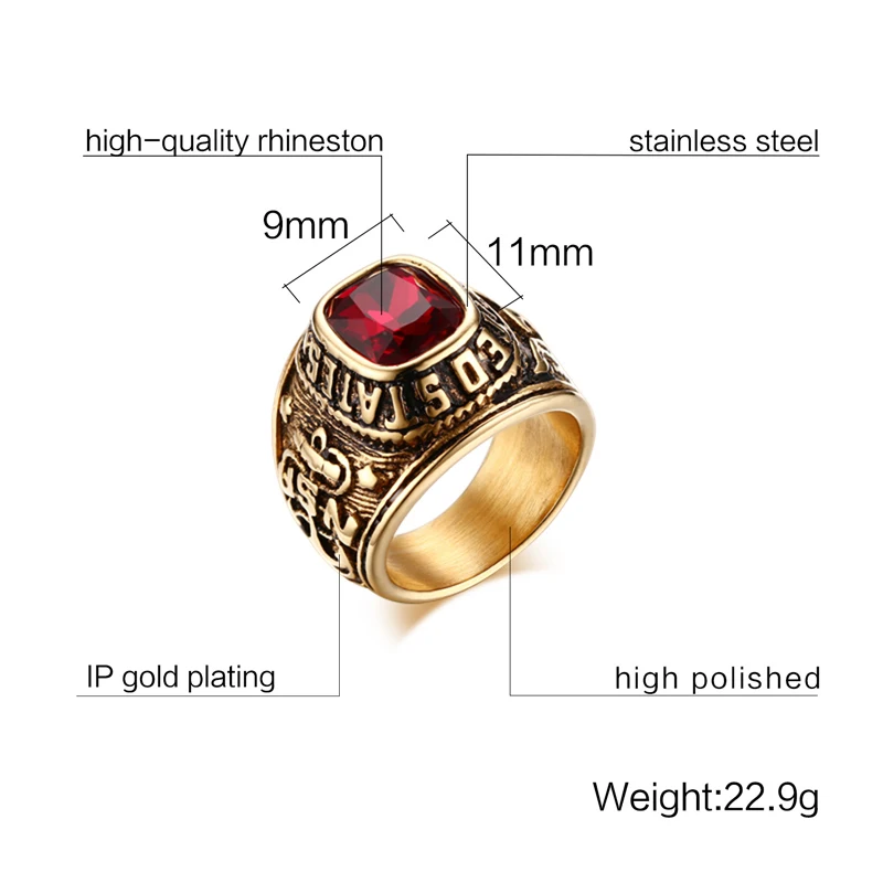 YWMT 2019 Wholesale Vintage Dubai Gold Gemstone Ring Stainless Steel Ring For Men