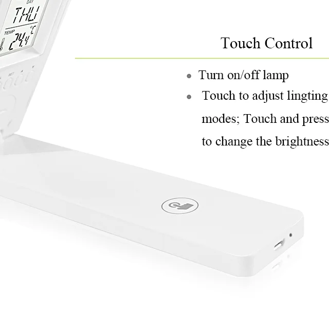 LED table lamp  with rechargeable battery USB Desk lamp with clock, calender, temperature