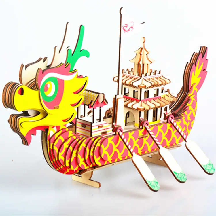 Wood Crafts DIY Assembly Kit Set best quality china dragon boat laser cut toy 3d wooden puzzle Royal Dragon Boat