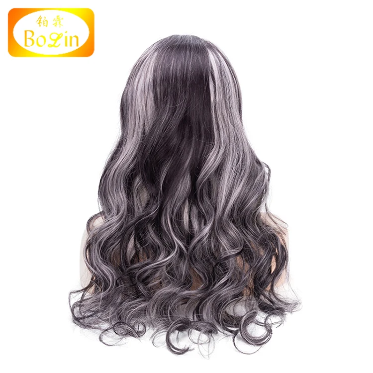 
Wave Lace Front Human Hair Wig Ombre Highlight Grey Indian Remy Human Hair Wigs Pre Plucked Lace Front Wig 