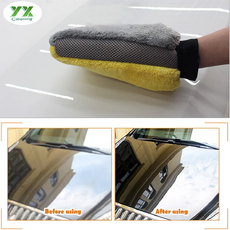 Microfiber wash mitt and care sponge pad car cleaning set