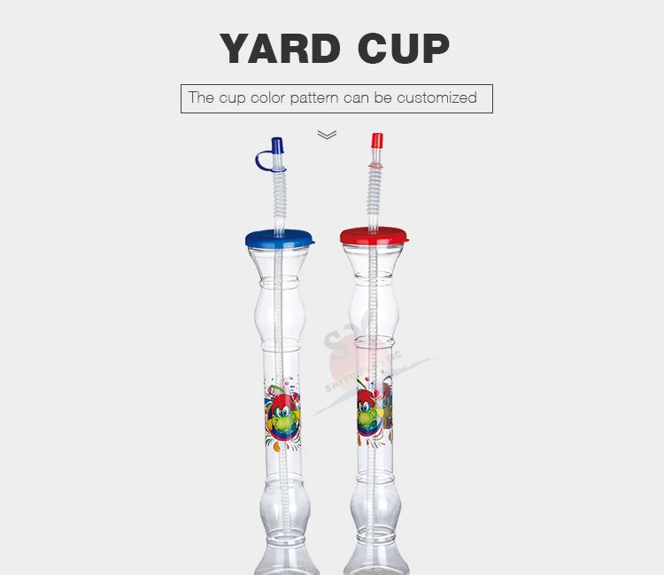 2024 High Quality 420ml PET reusable Tableware Wholesale Party Plastic Yard Cup Bottle with Decoration Belt for Food Occasions