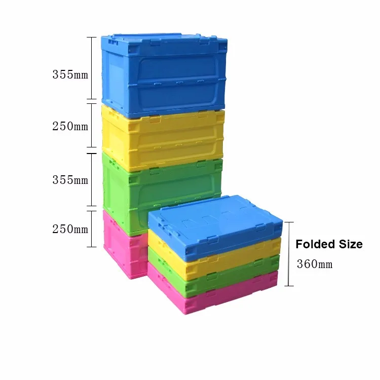 Easily folded plastic big nestable boxes storage collapsible bins and crate