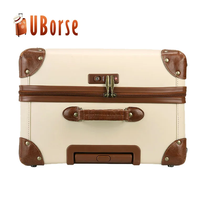
Retro style travel luggage set pu leather pink decorative case vintage suitcase 