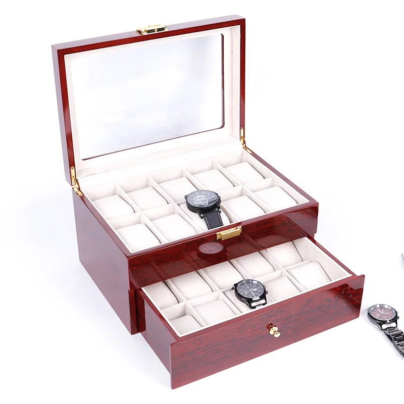
Popular Muti-Layer Metal Glass Watch Box Stylish Clear Window Cover Watch Organizier Storage With Metal Clasp 