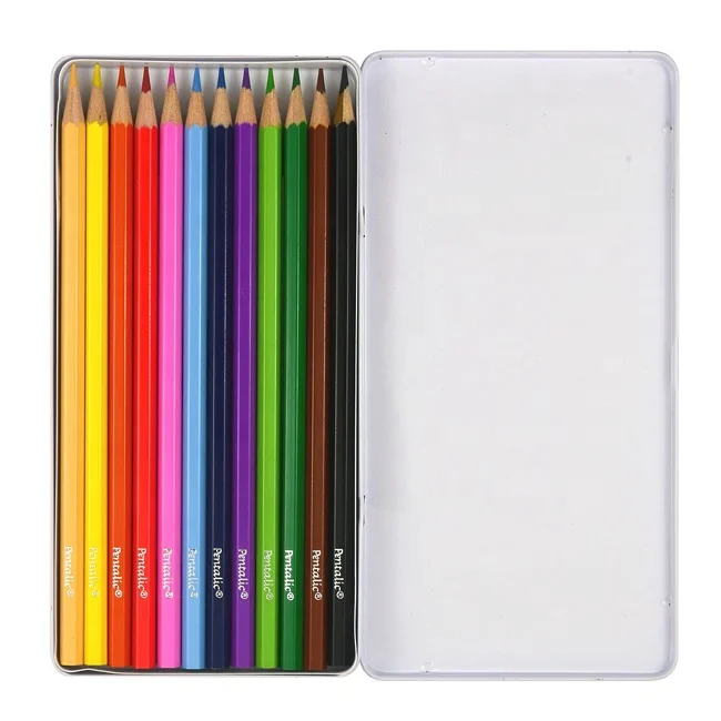 Оптовая продажа, 7 дюймов, 12 цветных карандашей в металлической жестяной коробке