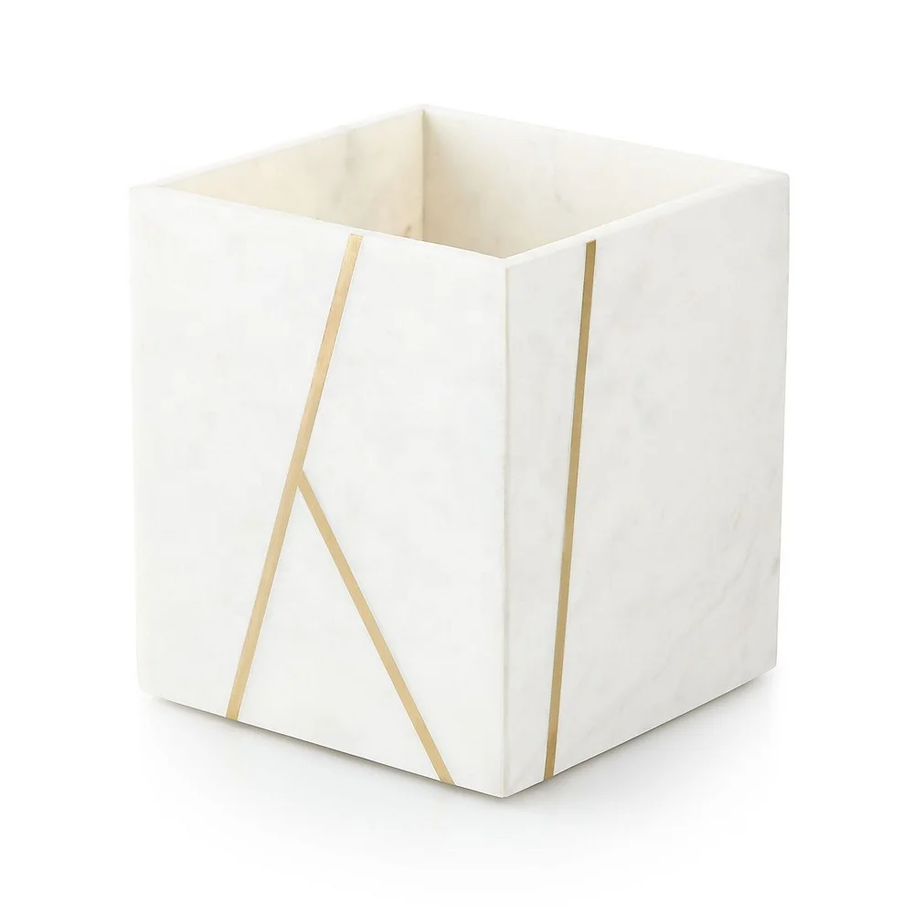 2024 Creative Luxury Home Decor Accessories Eco Friendly Marble Stone Bathroom Accessories with Brass Inlay