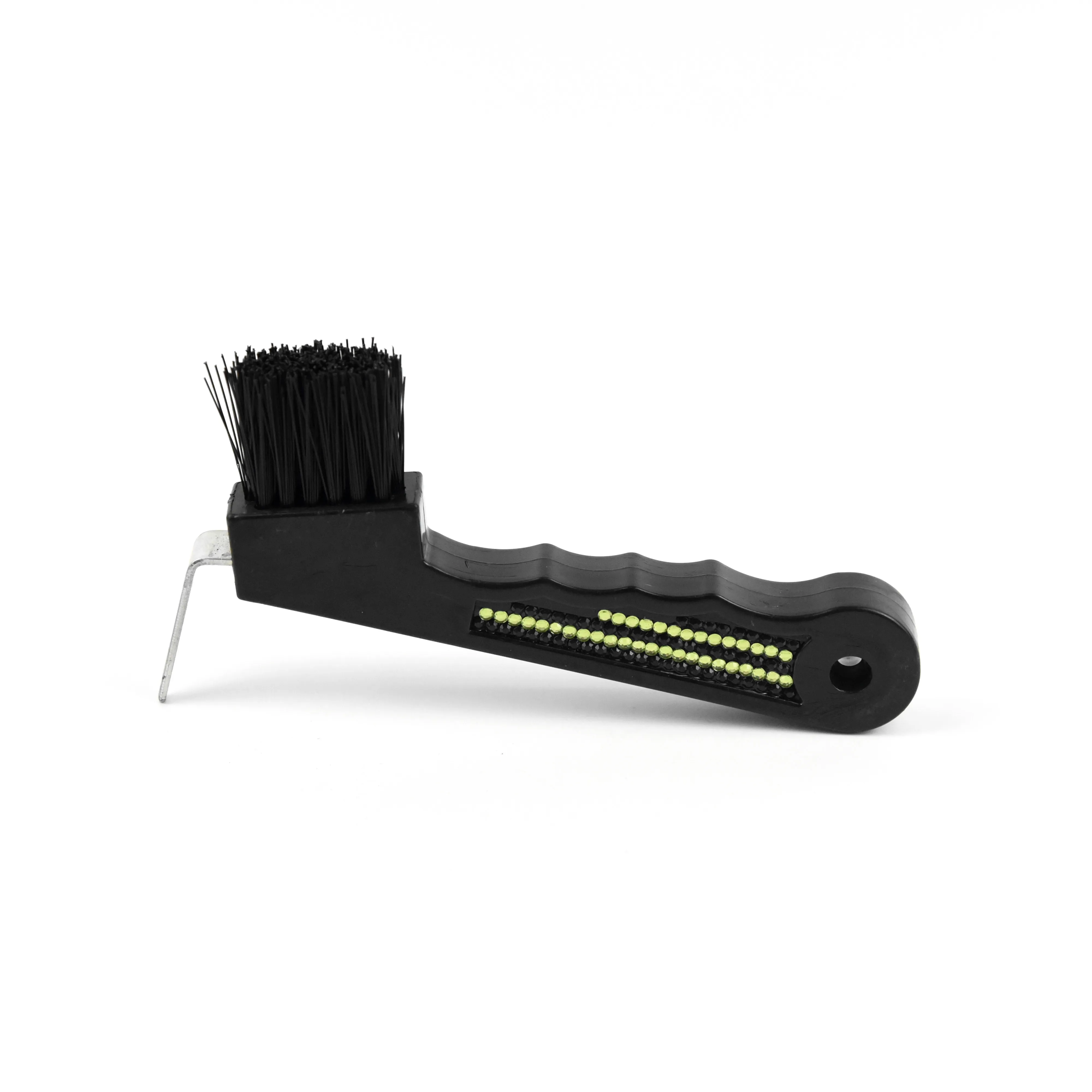 Bling horse hoof pick with green black rhinestones