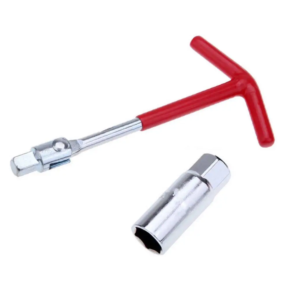 16mm Auto Car T-Handle Joint Spark Plug Socket Wrench 16mm Remover Installer Tool Red+Silver