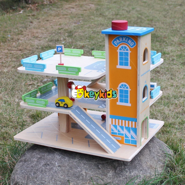 2017 wholesale toddlers wooden toy car parking garage new design kids wooden toy car parking garage W04B049