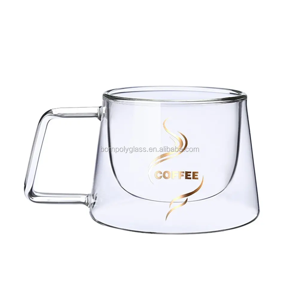 wholesale Promotion Custom brand borosilicate insulated coffee glass mug