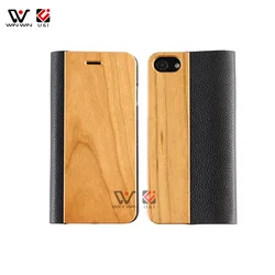 Hot Sale Natural Wood Genuine Leather Flip Mobile Phone Case For iPhone 6 7 8