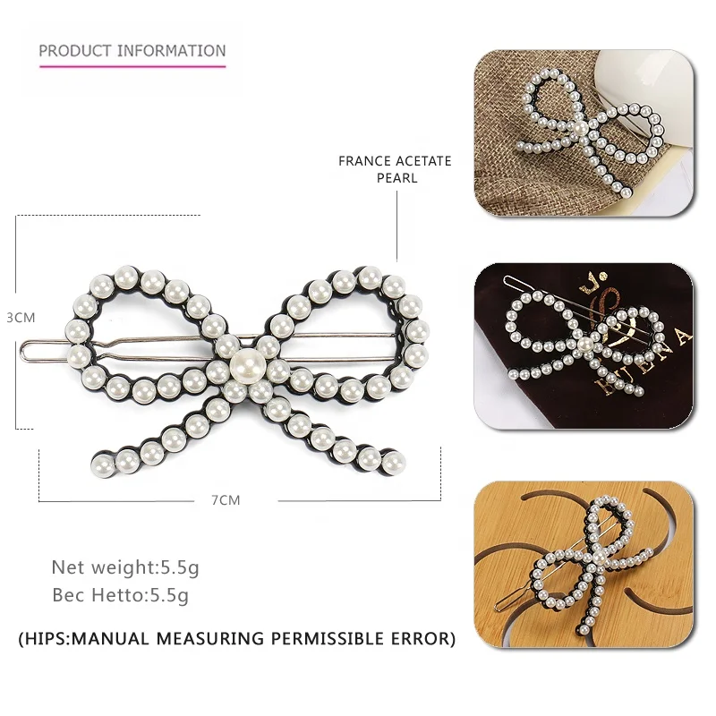 Elegant Pearl Bow Hair Clip Korea Pearls Adorned Bowknot Women Hair Accessories Acetate Pearl Hair Pins