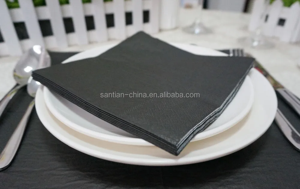 Custom Logo Printed Black Beverage Napkins 2-3 Ply Folded Serviettes in Pack or Bag