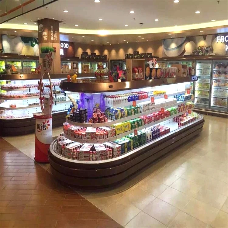 2019 new product ring air curtain cabinet commercial supermarket island vegetable multideck display refrigerators
