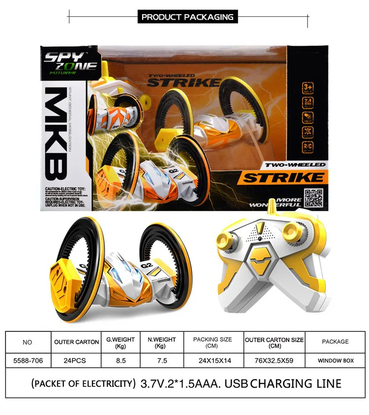 Remote Control Toy Two Wheels Double Side RC Stunt Car with LED Light