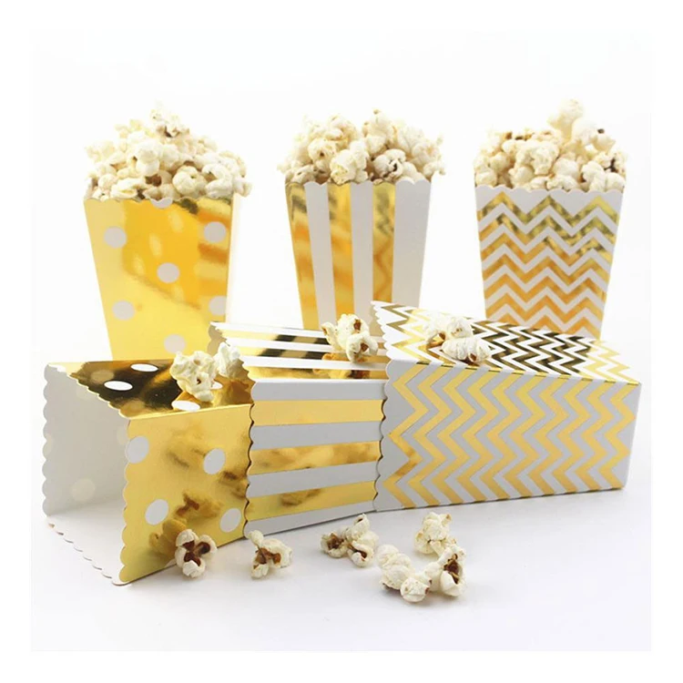 
Custom hot stamping gold silver stripe wave dot popcorn disposable paper cup 