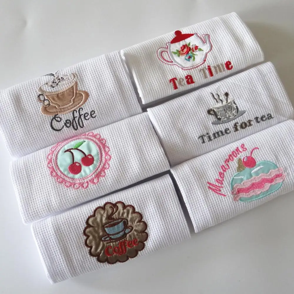 100% Cotton Waffle Embroidered Kitchen Towel Table Napkin