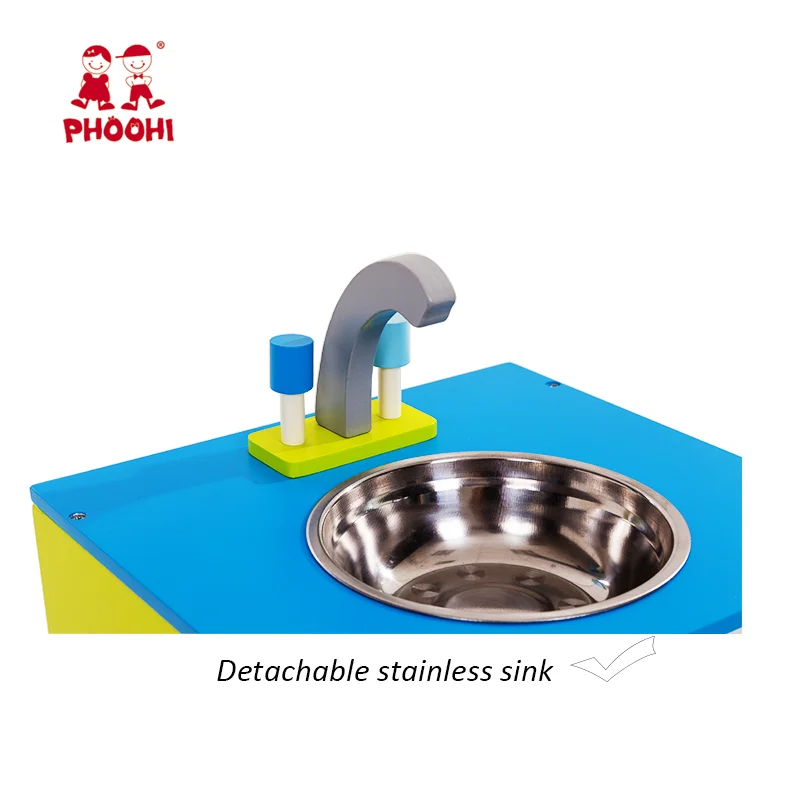 Kids pretend play toy big 4 parts cooking wooden play children kitchen set for 3+