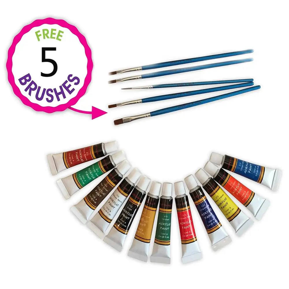 Лидер продаж на Amazon, 12 шт. и 24 шт. в упаковке, акриловая цветная краска с кисточками