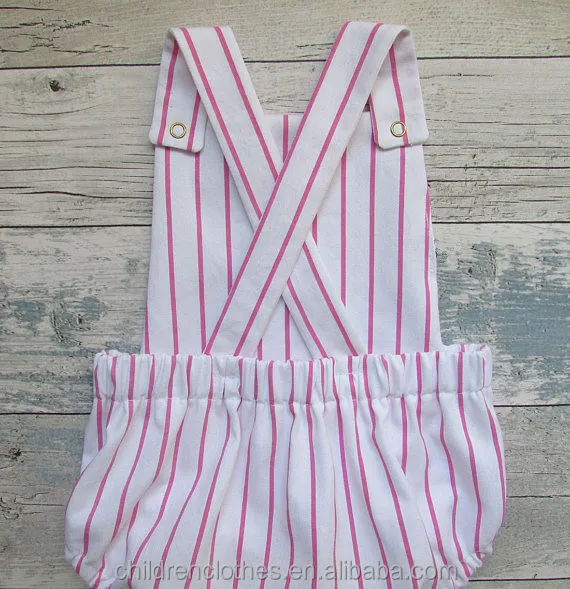 Bulk Fashion Newborn Baby Ropa Beb Breathable Cotton Striped Suspender Summer Baby Girls Rompers