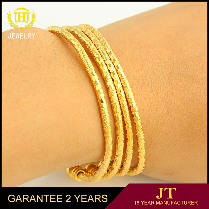 JH High Quality Dubai Open Bangle For Women Girls 18k Gold Plated Charm Jewelry Bangle