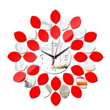 36pcs big leaf black and silver wall clock modern design luxury mirror wall clock,3d crystal mirror wall clocks,free shipping!