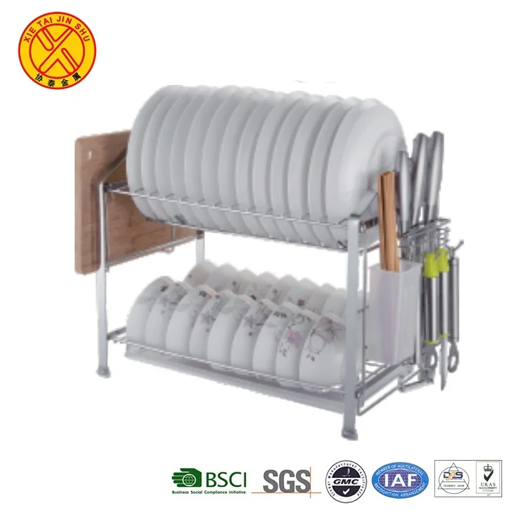 Morden multipurpose kitchen standing 2 layers dish drainer rack stainless steel