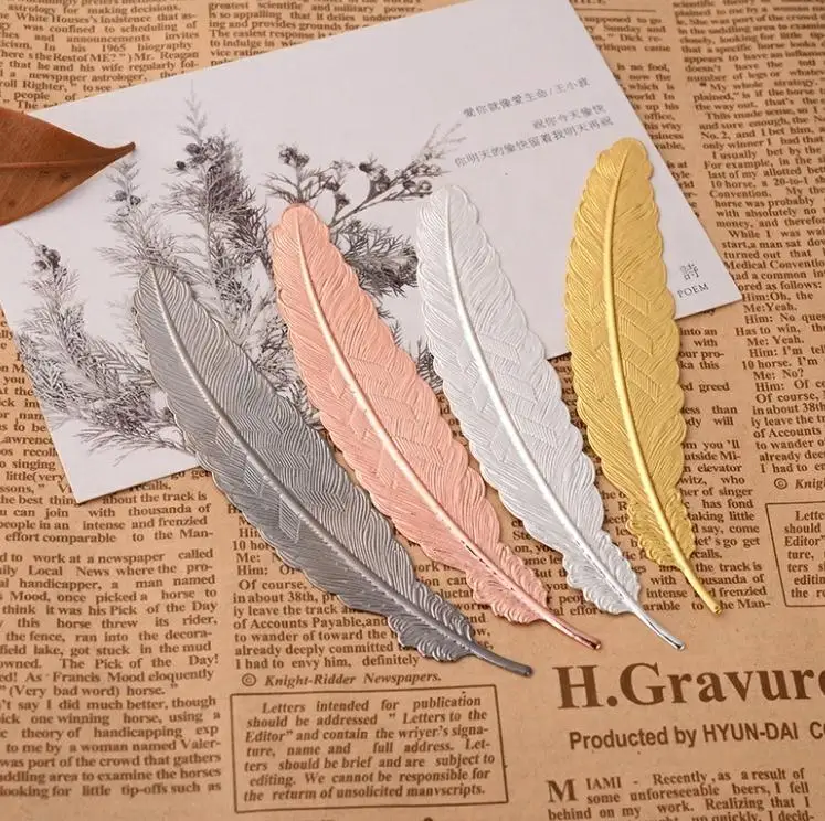 Custom new Creative Gifts Copper Book Marks Metal Feather 3d Bookmark