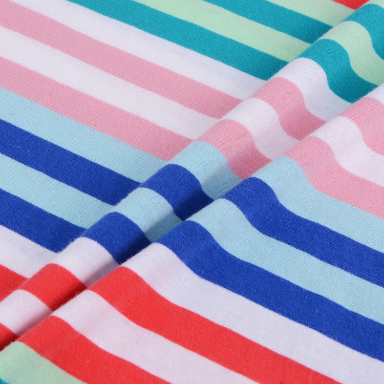 New design 100% natural organic combed cotton knitting stripe single jersey fabric for T shirt