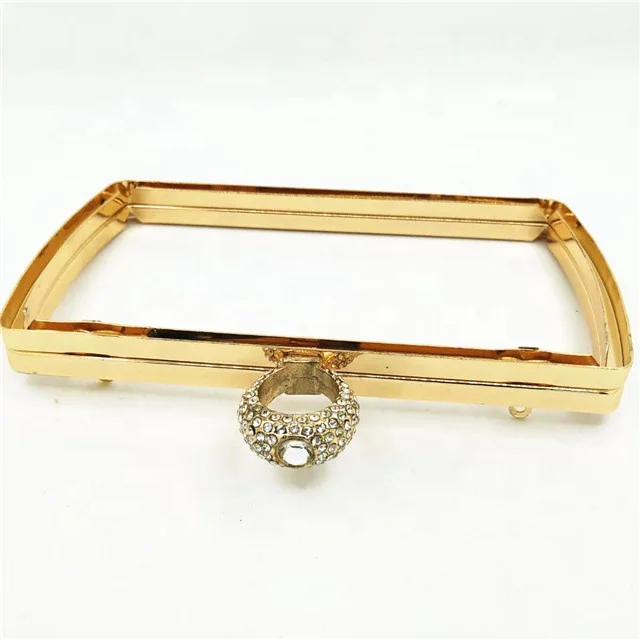 
Diamond ring lock brass clutch frame metal purse frame for custom party evening clutch ladies rhinestone crystal shining handbag 