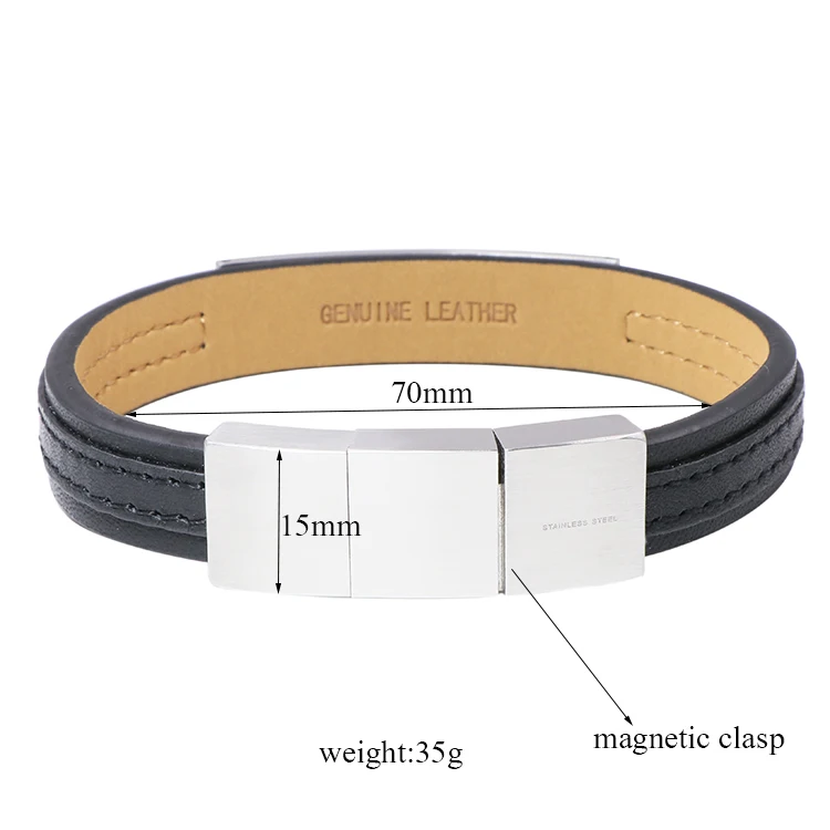 Luxury Accessory Magnetic Clasp Genuine Leather Bracelet  Mens Jewelry