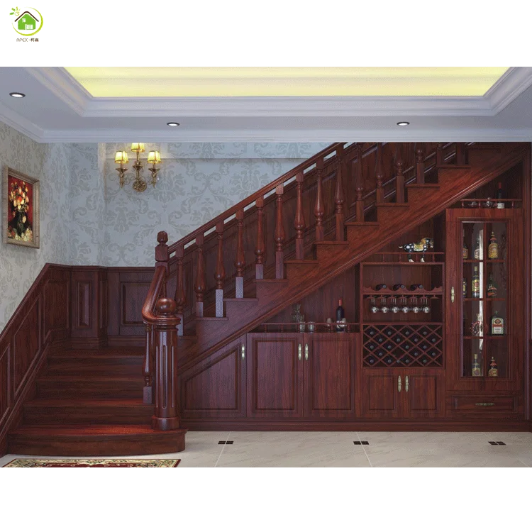 Carving luxury oak wooden inside balusters stair railings design decorative wood stair handrail