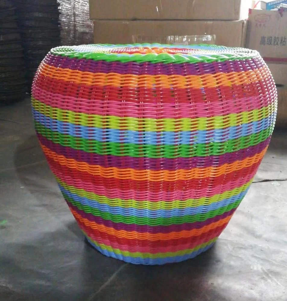 Hand woven rattan furniture multi color round wicker stool