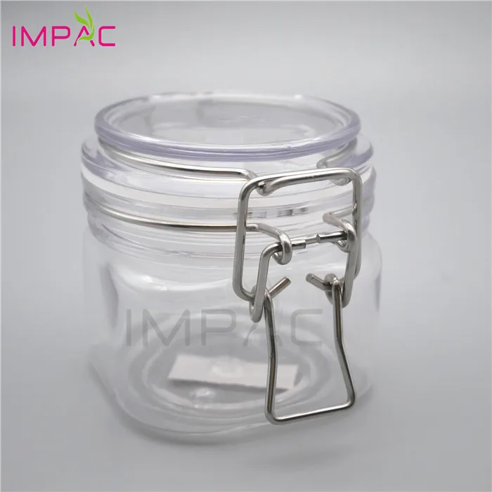 pop plastic seal square clear bath salts container 200ml with metallic lock