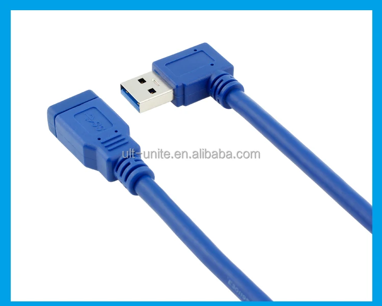 USB3.0 Male to 90-degree Female Cable Blue OD=6.0mm L=0.3m