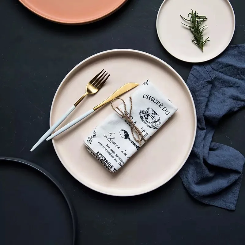 Nordic style dinnerware matt round grace dining fine porcelain plates for wedding