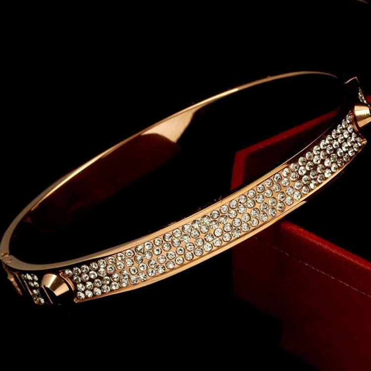 Fashion Rivet Diamond Gold Bracelet Alloy Spring Buckle Bracelet Rose Gold Bangle