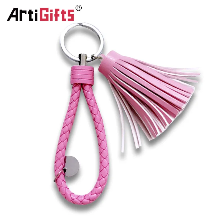 Custom Colorful Blank Pu Leather Tassel Key Chain Metal Ring Holder Keychain With Logo