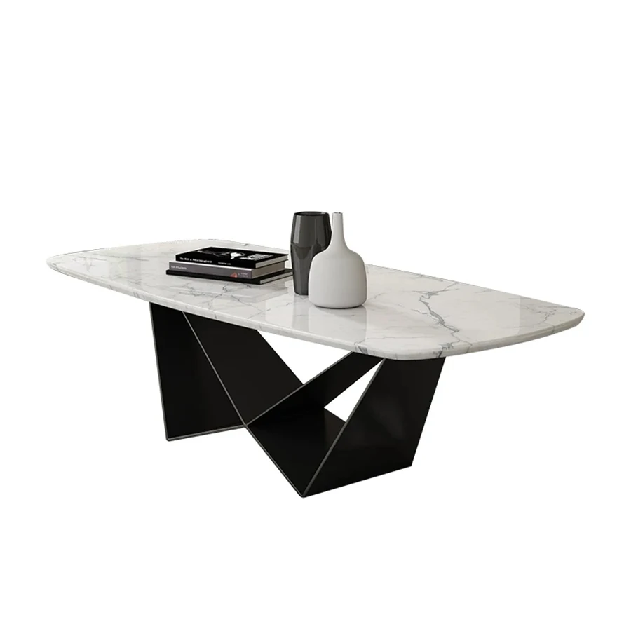 Real Marble top black steel coffee table  special shape coffee table