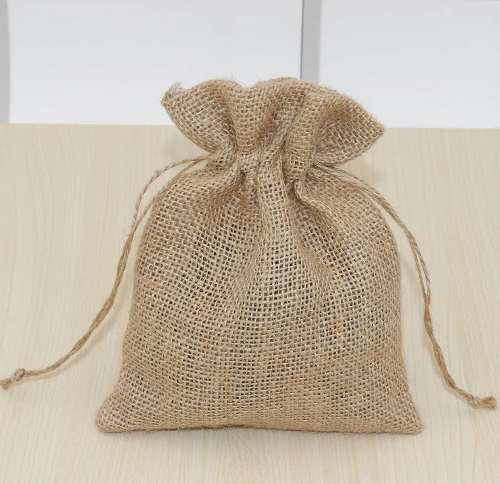 Natural Burlap Jute Gift Bag Drawstring Pouch Wedding Party Jewelry Candy Bags Home Gift Box Storage Bag Vintage