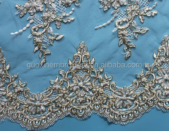 2021 fashion elegant gold thread lace with beaded