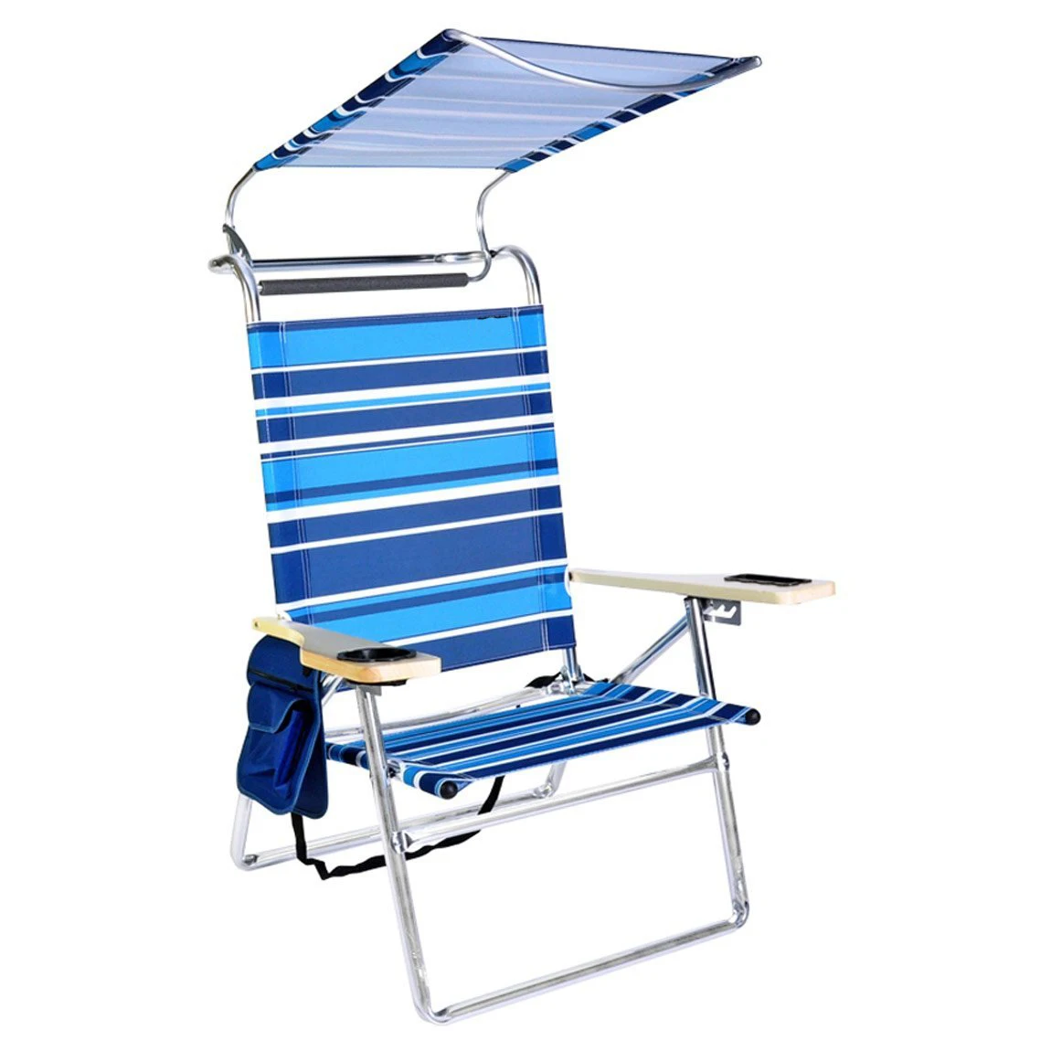 Deluxe 4 position Aluminum folding camping outdoor garden sun roof patio Beach Chair with Canopy and Storage Pouch