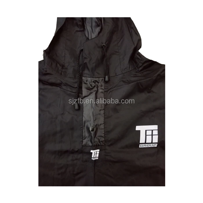 Waterproof Hooded Polyester coated PU Raincoat/poncho with printing
