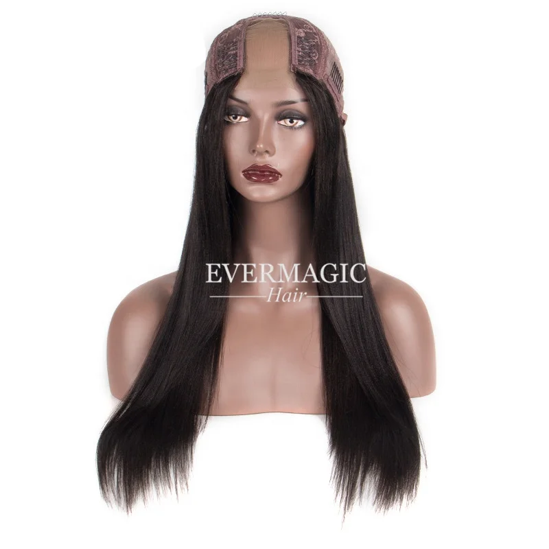 
Evermagic Human Hair Wigs Italian Light Yaki Straight U Part Wig Middle Openning 2*4 Brazilian Natural Remy Hair Medium Cap 