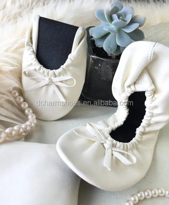 Wedding favors girls black PU foldable ballerina flats made in China