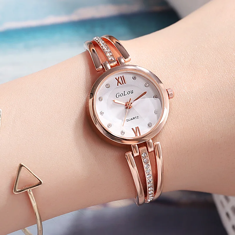 Fashion Ladies Watch Minimalism 25mm Small Dial Bracelet Watch Personality Stainless Steel Quartz Watch With Rhinestones