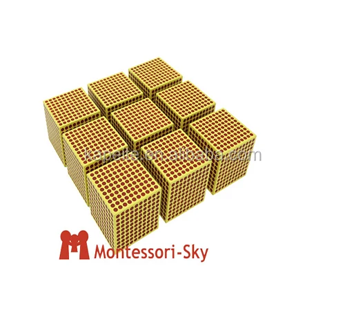 Montessori material Educational toy 9 Wooden Thousand Cubes