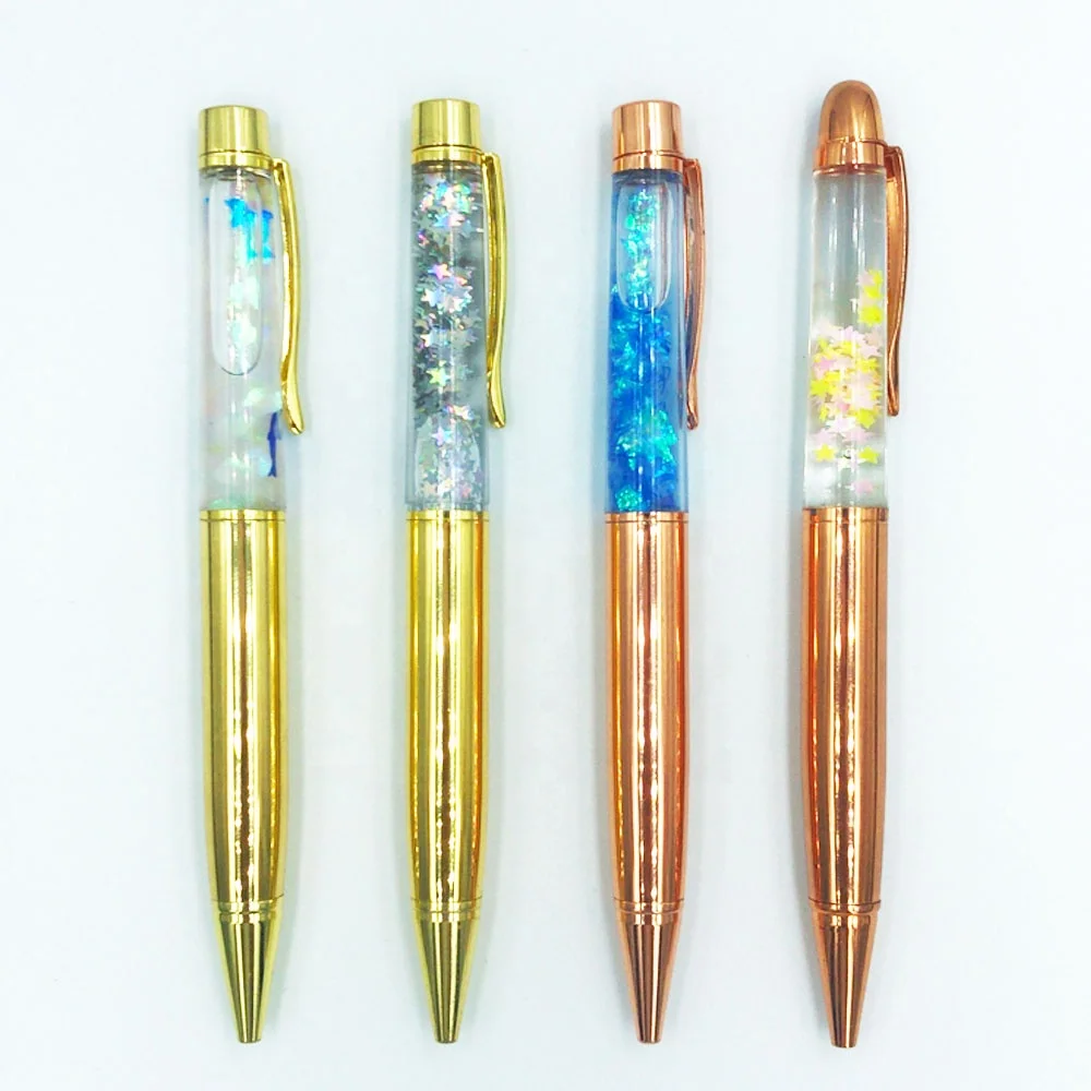 Luxury Rose Gold Metal Gift Ballpoint pen Liquid Glitter Floating Pen Fashion oil pen